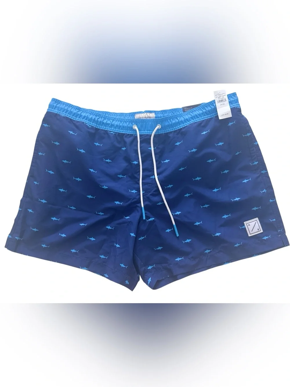 American Eagle Men's Blue Shark Print Swim Trunks Shorts Size XXL 2XL NWT